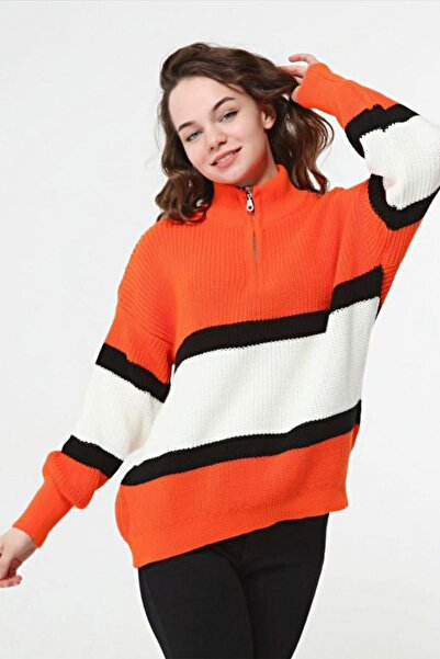 Cockatoo Women's Turtleneck Zippered Oversized Knitwear Sweater