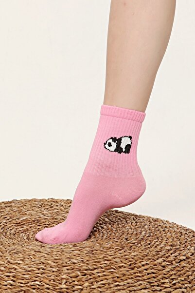 Socks Tunnel Panda Desenli Pembe Renkli Tenis Çorap