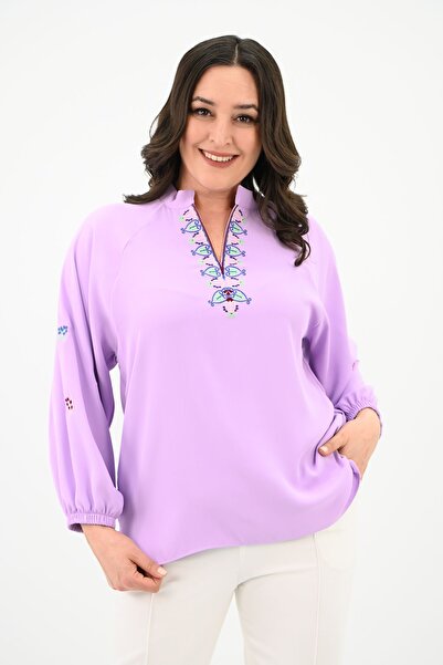 Koza Butik Kadın Nakış Detaylı Uzun Kollu Bluz 1715-24