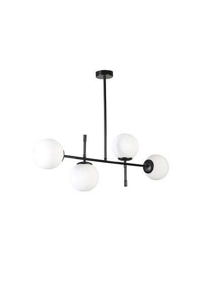 Lambadar Black Modern Globe White Glass Quadruple Chandelier