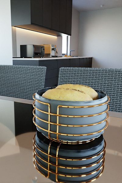 Milenay Gold Stainless Decorative Round Bread Holder, Bread Basket, Multi-Purpose Basket, Black Fabric
