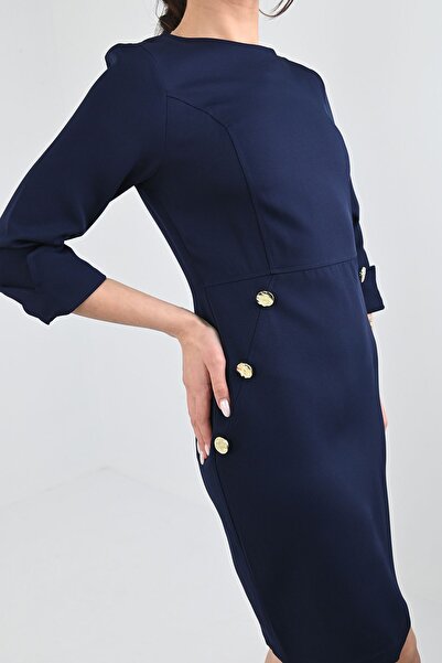 Koza Butik Γυναικείο Λεπτομερές Φόρεμα με Κουμπί 5202-24