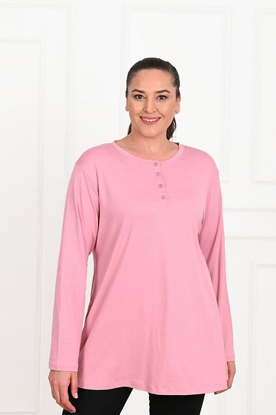 Koza Butik Γυναικεία Μπλούζα με Λεπτομέρεια Κουμπιού Plus Size 1376-23