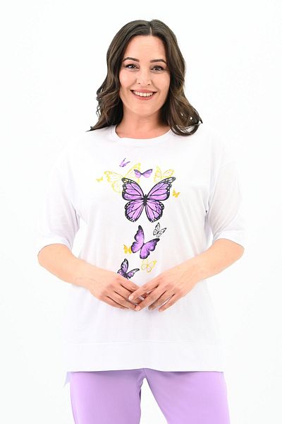 Koza Butik Set de tricouri cu model fluturi de mărime mare - 8114-25