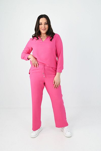 Koza Butik Γυναικείο Σετ Λινό Πόλο Λαιμόκοψης Plus Size 8071-24