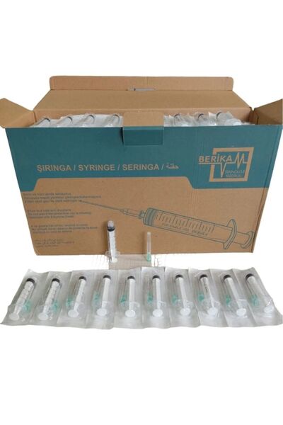 Berika 5 Cc ml Luer Lock Enjektör 21g 38 Mm Iğneli (YEŞİL UÇ) 250 Li Kutu