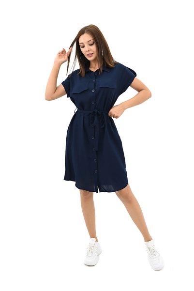 Koza Butik Women's Shirt Collar Sash Detail Dress 5240-25