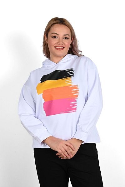 Koza Butik Γυναικείο σετ γυναικείας φόρμας 8062-24 με στάμπα με κουκούλα με βούρτσα μεγάλου μεγέθους
