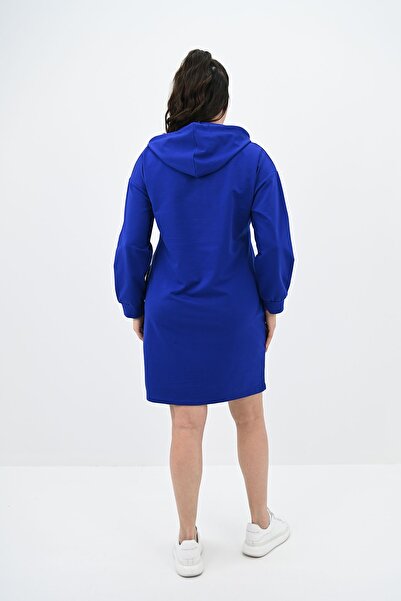 Koza Butik Kadın Büyük Beden Yaka Düğmeli Kapüşonlu Tunik 5207-24