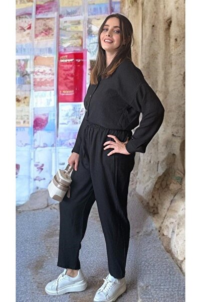 Entropy Gömlekli Ayrobin İkili Keten Takım - Siyah