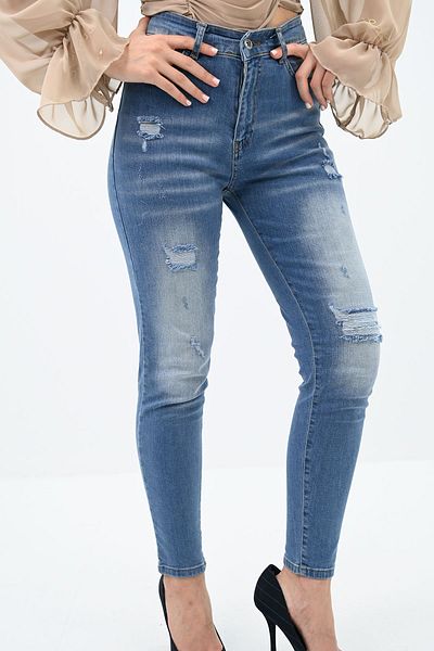 Koza Butik Pantaloni blugi de damă cu talie înaltă rupti 6180-23