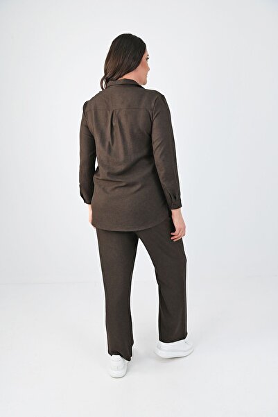 Koza Butik Λινό Σετ με γιακά Polo Plus Size - 8071-24