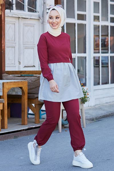 TOFİSA Claret Red Tunika nadrág, sima nyakú, női 10507