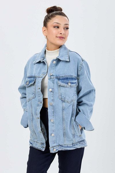 TOFİSA Jachetă de blugi pentru femei Blue Flota Pocket - Guler cămașă solid - 23814