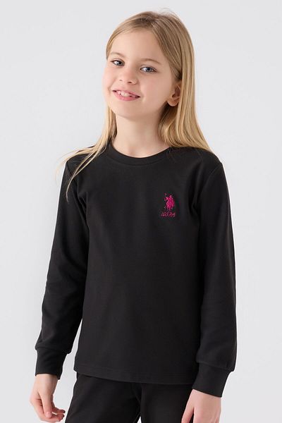 U.S. Polo Assn. Set de pijamale negre cu mânecă lungă pentru fete
