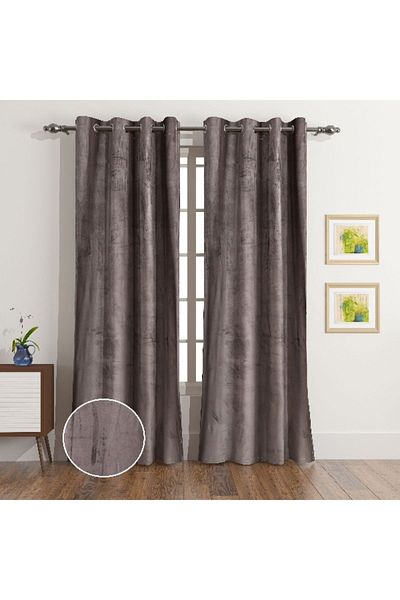 Home Box Dove Dimout Velvet Curtain Pair - 135x300 cm