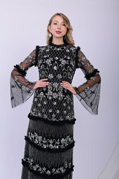 GATSBYLADY LONDON LUNA - EL İŞLEMELİ , TAŞ VE PUL DETAYLI ELBİSE