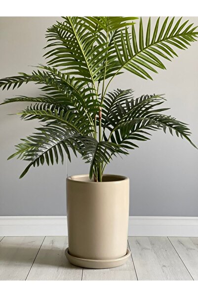 odka 10litre Silindir Saksı Tabaklı Yükseklik:25cm Çap:20cm Taş Renk