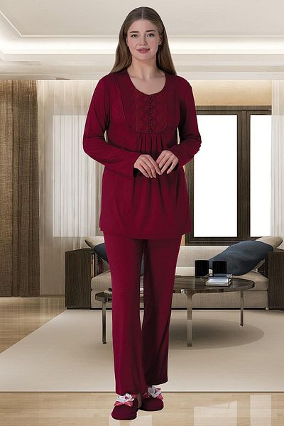 Mecit Pijama Set de pijamale din bumbac pentru femei de marime mare - maneca lunga
