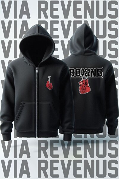 Vordevia Boxing Front and Back Printed Unisex Zippered Hooded Sweatshirt Card...