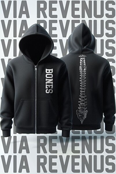 Vordevia سويت شيرت بغطاء للرأس وسحاب للجنسين من Bones - مطبوع من الأمام والخلف