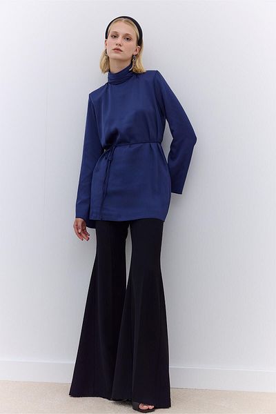 Manuka Night Blue Satin Tunic - Wide Sleeve Design
