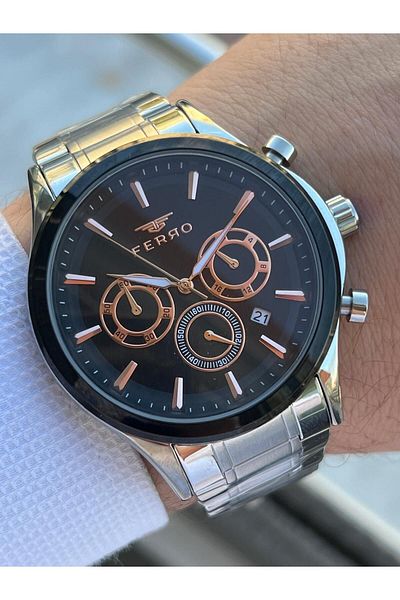 FERRO 30 Mt Waterproof Men's Wristwatch - Steel Cord, Chronograph Function Efm.1367.J2