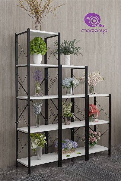 Morpanya Arvera Merdiven Metal Çiçeklik Saksılık 3 Bölmeli Bahçe Balkon Çiçek...