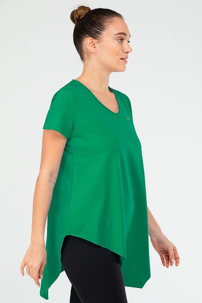 speedlife Tricou verde obișnuit din bumbac cu decolteu în V cu mânecă scurtă pentru femei Sf03881