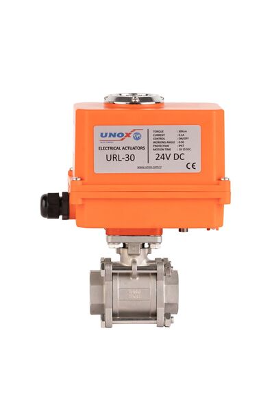 Unox DN65 - 2 1/2" 24 V DC Elektrikli Aktüatörlü Flanşlı Küresel Vana 3 Parçalı