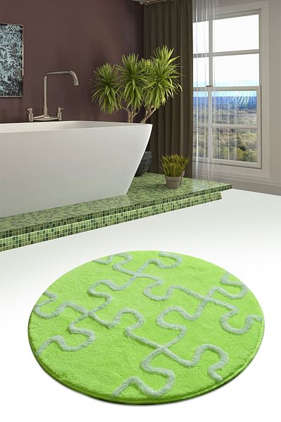 Chilai Home Set de covorașe de toaletă și baie cu diametrul puzzle verde neon - covor acrilic