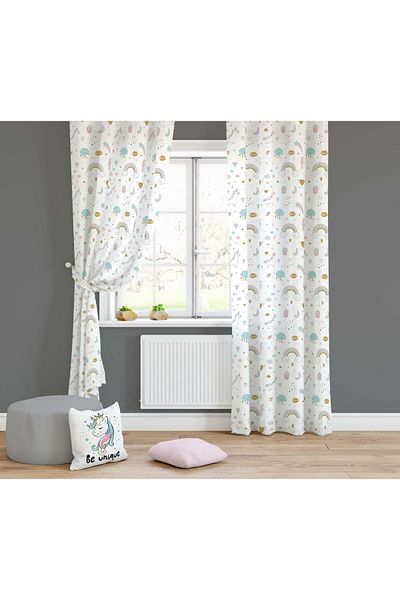 Lolla Unicorn Cloud Patterned Background Curtain 1045