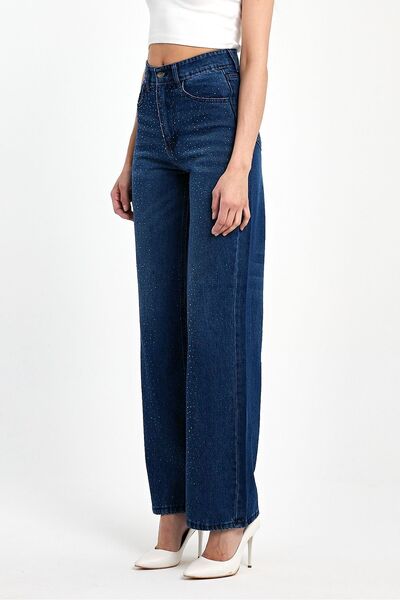 Basicpark Dark Blue Shiny Jewelled 100% Cotton Denim