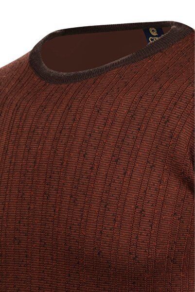 Çizgi Triko Ανδρικό ριγέ πλεκτό πουλόβερ - λαιμόκοψη, διακοσμημένα μανίκια και ελαστική μέση, ατσάλινο πλεκτό - 5005C