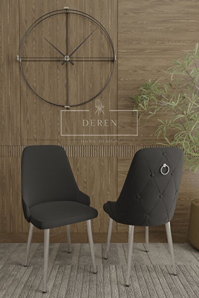 DEREN HOME Nil serisi mutfak salon sandalyesi gümüş metal ayak silinebilir ba...