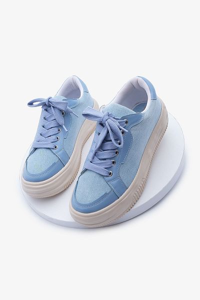 Marjin Women's Sneaker High Sole Lace-Up Sports Shoes Luteb Blue Denim