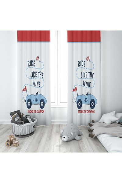 Lolla White Background Curtain with Car Figure 106