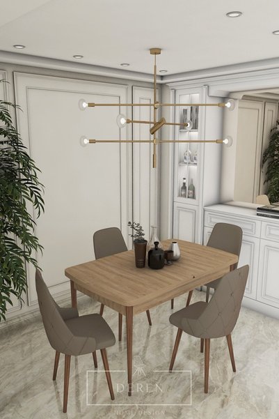 DEREN HOME Vanessa Serisi Mutfak Ve Salon Masa Takımı + 4 Adet Kahve Sandalye