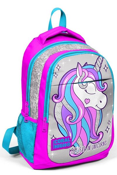 Yaygan Coral High Pink Gray Unicorn Girls Primary School Bag Set - Backpack+lunch+pencil case