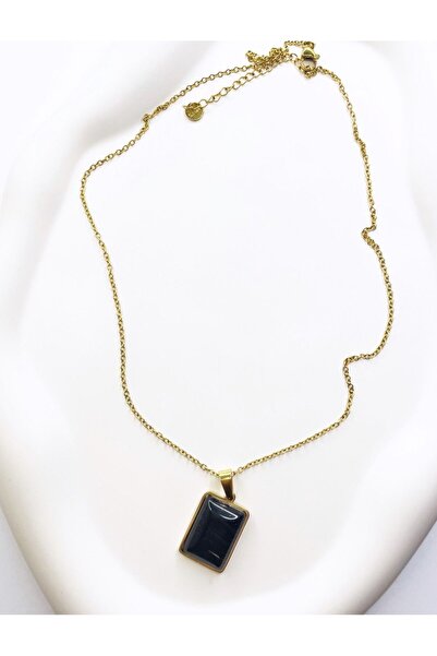 Selin Siyah Uçlu Çelik Kolye