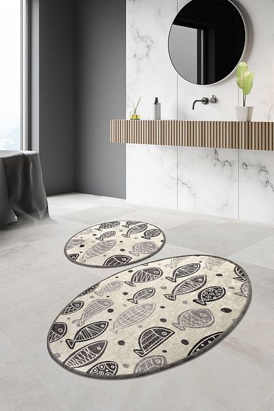 Chilai Home Fish White Σετ 2 - Πλένεται, Αντιολισθητική Βάση Χαλί μπάνιου