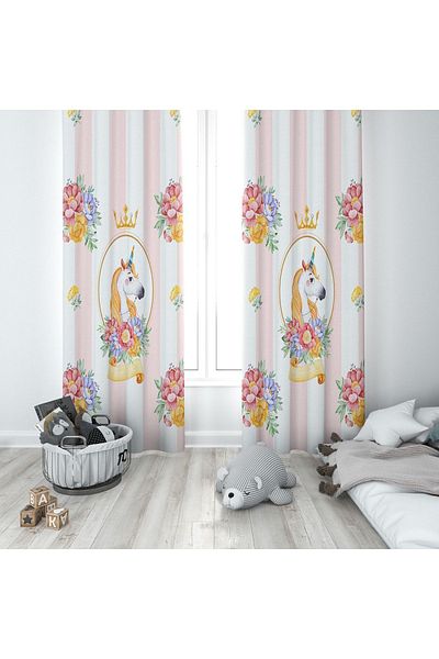 Lolla White Unicorn Background Curtain - 81