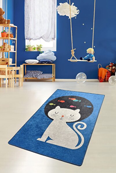 Chilai Home Cat And Fıshes Çocuk Ve Bebek Halısı Yıkanabilir ,kaymaz Taban Le...