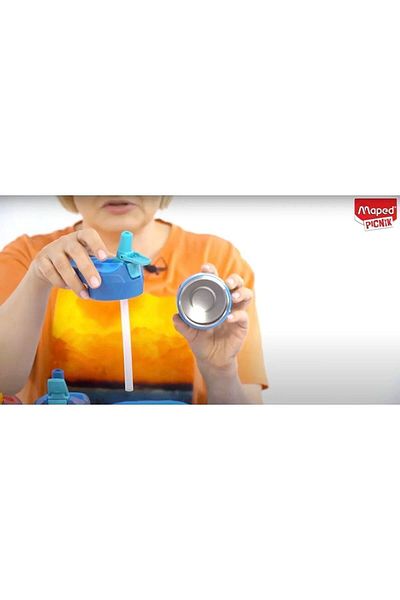 Maped Picnic 430ml - Blue Steel Flask with Smiling Face Figure