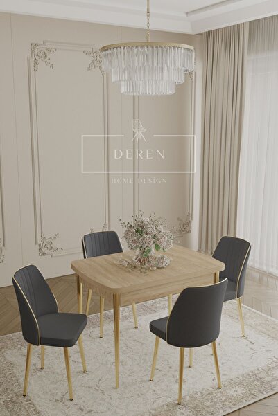 DEREN HOME Via Serisi 70x110 Masa+4 Füme Sandalye Silinebilir İthal Baby Face...