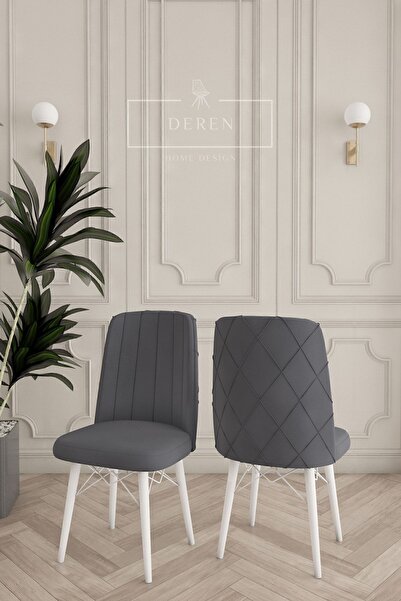 DEREN HOME Astera Serisi 6 Adet Füme Mutfak Ve Yemek Odası Sandalyesi Baby Fa...