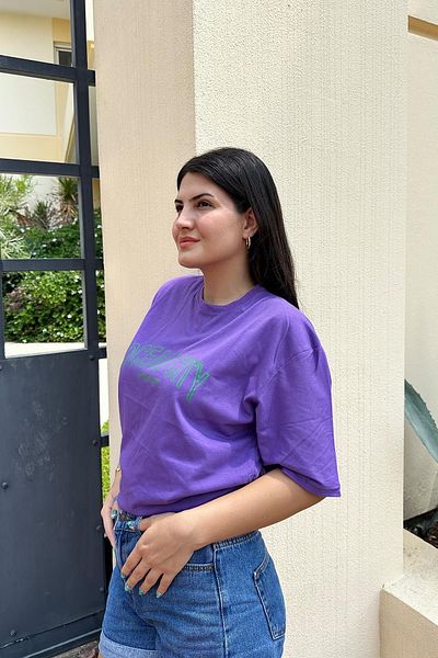 İpli Μπλουζάκι Ocean City Printed Unisex Μωβ Χρώμα Oversize