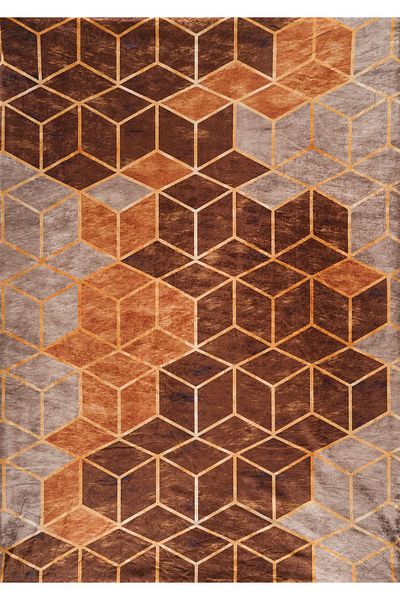 RENKLİBUTİK 6 M2 Modern Patterned Velvet Textured Carpet Cover - Non-Slip and Elastic