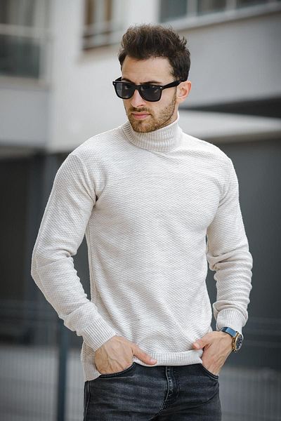 Oksit Seka 500 Ανδρικό Slim Fit Full Fisherman Πουλόβερ - Κυψελοειδή πλεκτό