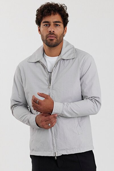 MADZEYMODA Men's Seasonal Gray Jacket - Lined, Double Zipper Detail, New Season Mz56107
